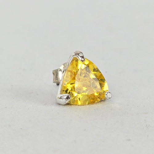 Sterling Silver 925 Yellow Triangle Cut CZ Stud Earrings