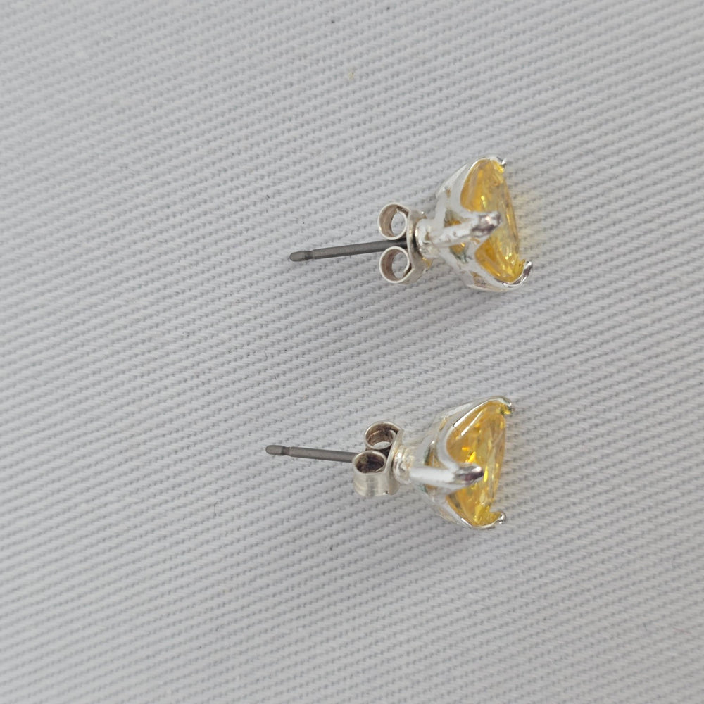 Sterling Silver 925 Yellow Triangle Cut CZ Stud Earrings