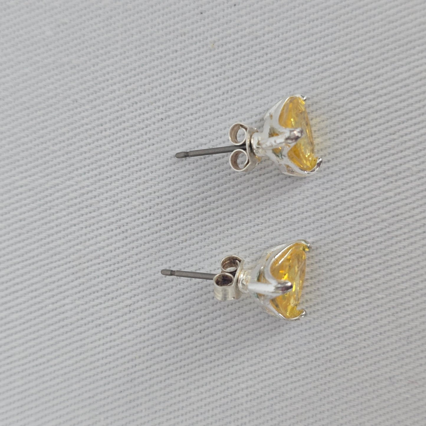 Sterling Silver 925 Yellow Triangle Cut CZ Stud Earrings