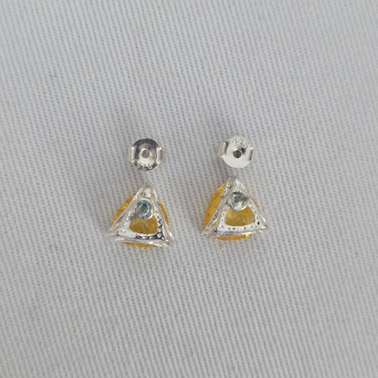 Sterling Silver 925 Yellow Triangle Cut CZ Stud Earrings