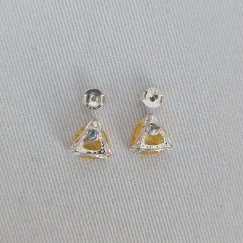 Sterling Silver 925 Yellow Triangle Cut CZ Stud Earrings
