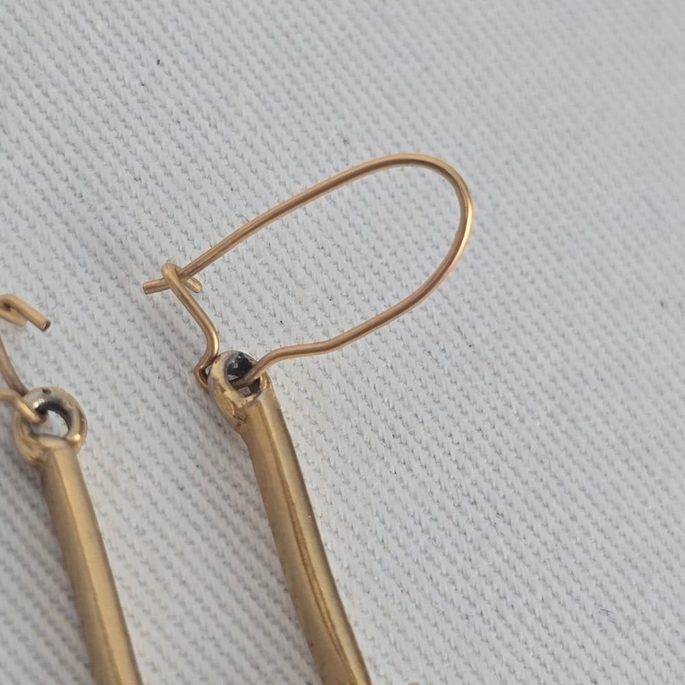 Gold Tone Pink Rhinestone Bar Drop Dangle Earrings