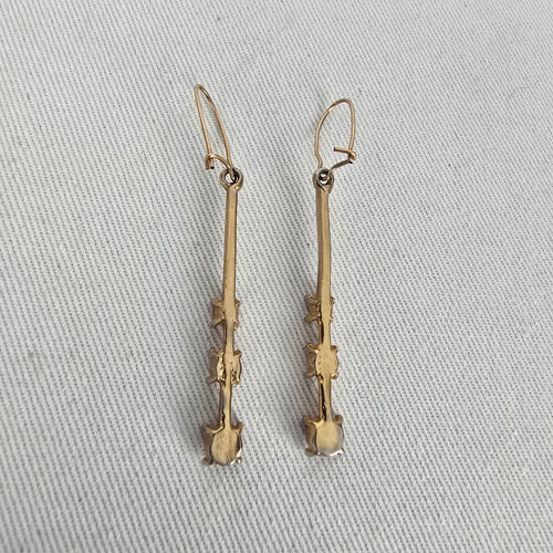 Gold Tone Pink Rhinestone Bar Drop Dangle Earrings