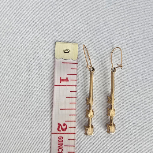 Gold Tone Pink Rhinestone Bar Drop Dangle Earrings