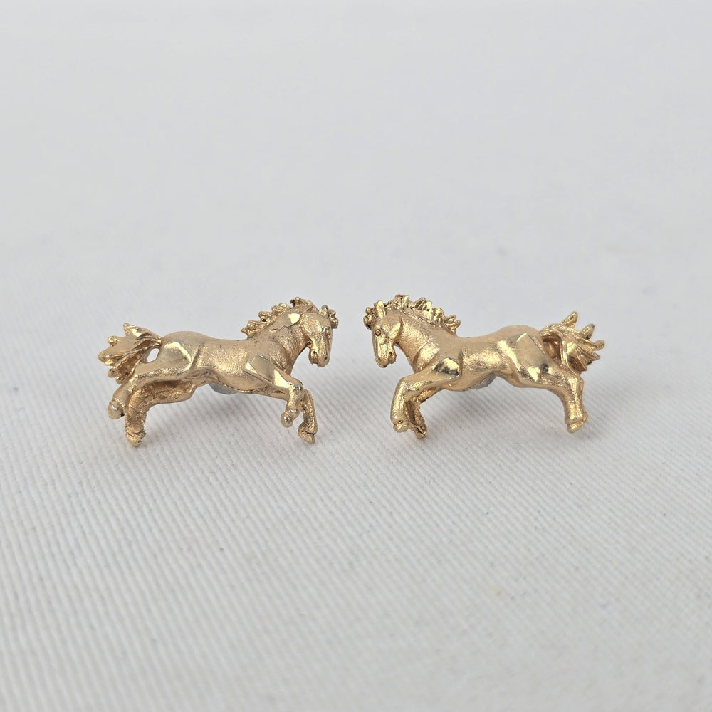Gold Tone Horse Stud Earrings Equestrian Jewelry