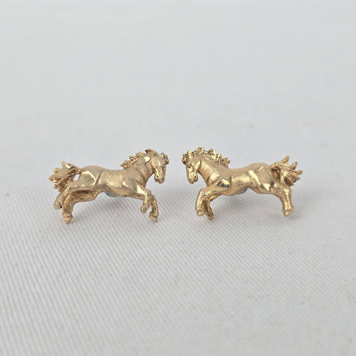 Gold Tone Horse Stud Earrings Equestrian Jewelry