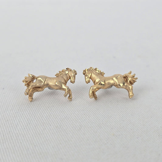 Gold Tone Horse Stud Earrings Equestrian Jewelry