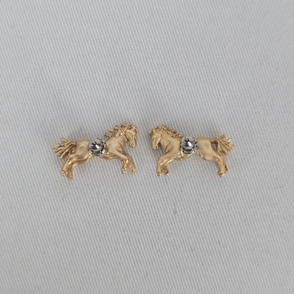 Gold Tone Horse Stud Earrings Equestrian Jewelry