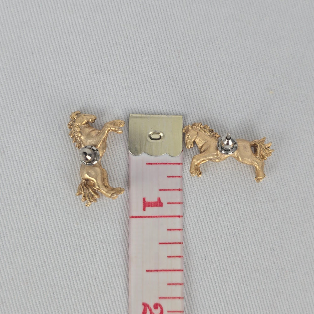 Gold Tone Horse Stud Earrings Equestrian Jewelry