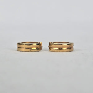 Gold Tone 100X Huggie Hoop Earrings Small Wide Band Grooved Detail
