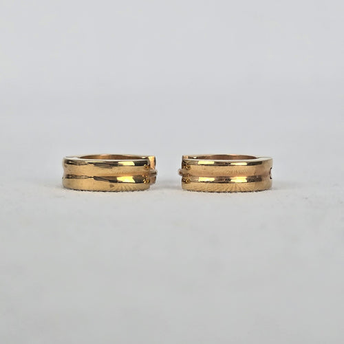 Gold Tone 100X Huggie Hoop Earrings Small Wide Band Grooved Detail