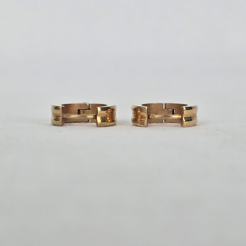 Gold Tone 100X Huggie Hoop Earrings Small Wide Band Grooved Detail