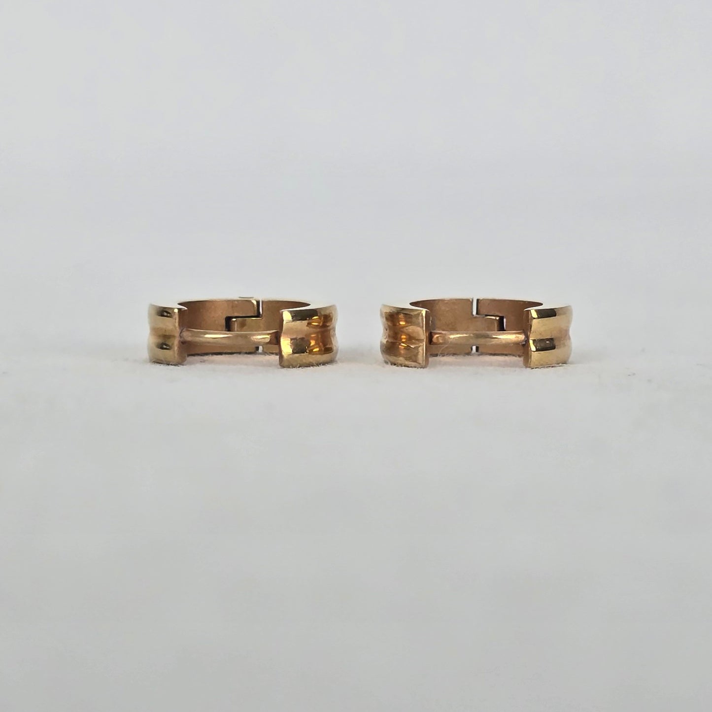 Gold Tone 100X Huggie Hoop Earrings Small Wide Band Grooved Detail