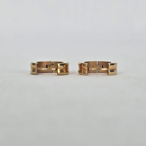 Gold Tone 100X Huggie Hoop Earrings Small Wide Band Grooved Detail