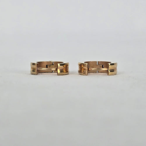 Gold Tone 100X Huggie Hoop Earrings Small Wide Band Grooved Detail