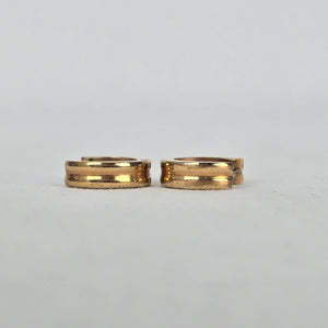 Gold Tone 100X Huggie Hoop Earrings Small Wide Band Grooved Detail