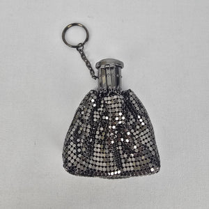Vintage Style Mini Metal Mesh Purse Keychain Black Silver Coin Bag