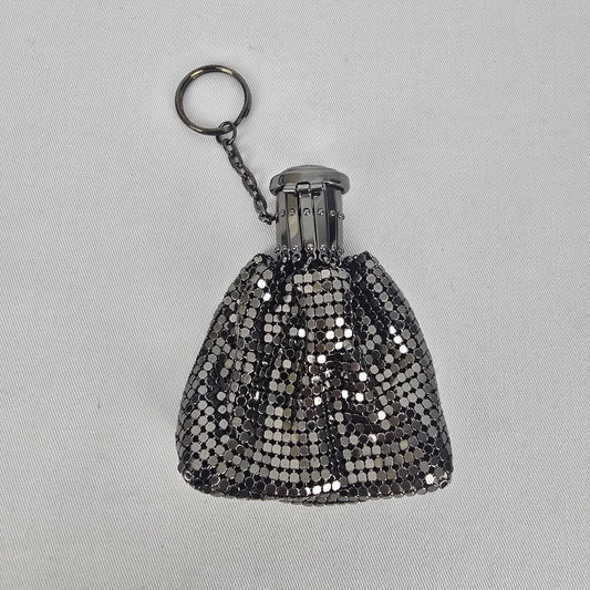 Vintage Style Mini Metal Mesh Purse Keychain Black Silver Coin Bag