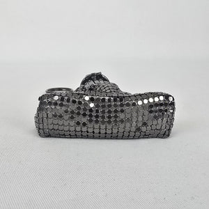 Vintage Style Mini Metal Mesh Purse Keychain Black Silver Coin Bag