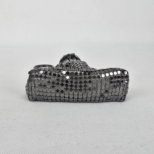 Vintage Style Mini Metal Mesh Purse Keychain Black Silver Coin Bag