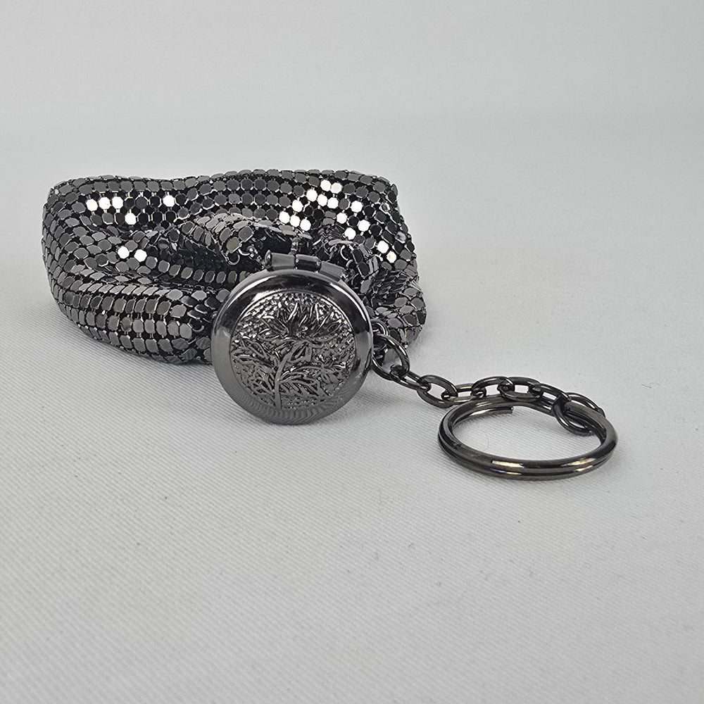 Vintage Style Mini Metal Mesh Purse Keychain Black Silver Coin Bag