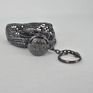 Vintage Style Mini Metal Mesh Purse Keychain Black Silver Coin Bag