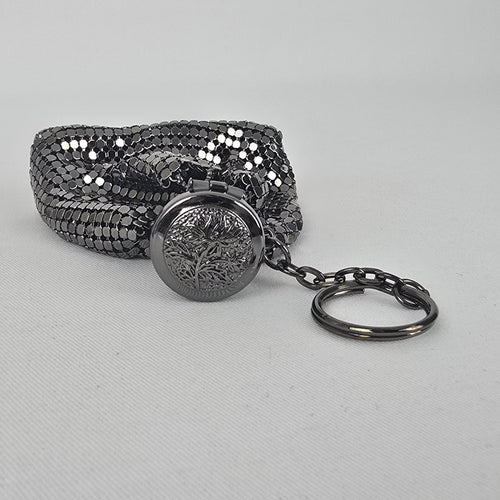 Vintage Style Mini Metal Mesh Purse Keychain Black Silver Coin Bag