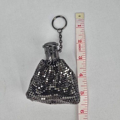Vintage Style Mini Metal Mesh Purse Keychain Black Silver Coin Bag