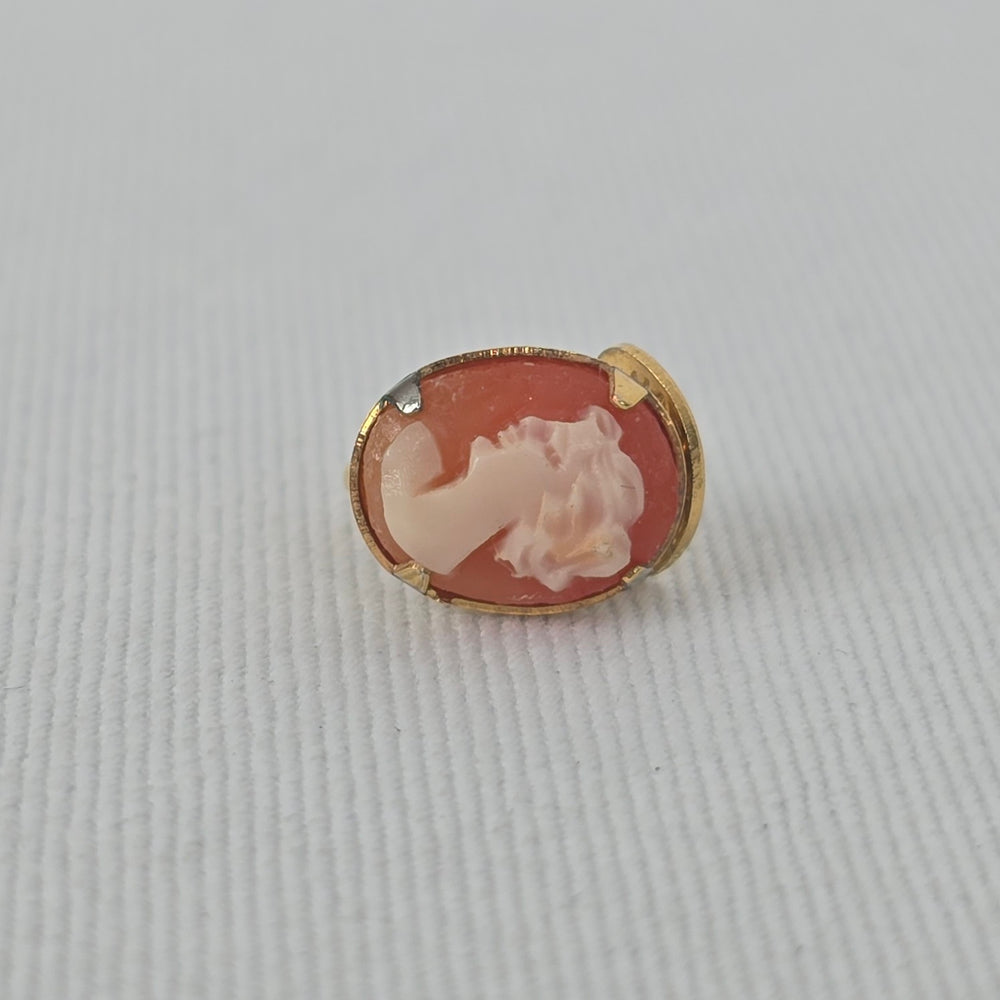 Vintage Cameo Clip On Earrings Gold Tone Coral Cream Profile