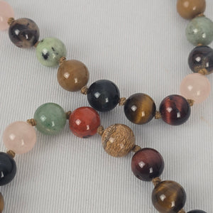Vintage Mixed Gemstone Beaded Necklace Tiger Eye Rose Quartz Jasper Onyx Style
