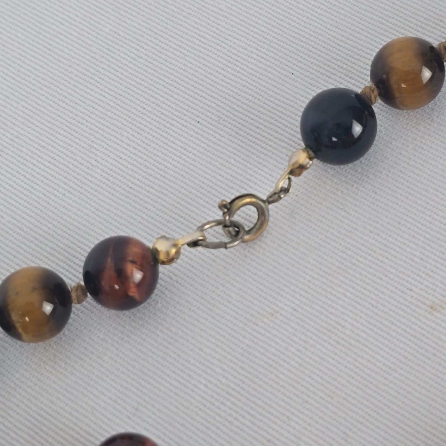 Vintage Mixed Gemstone Beaded Necklace Tiger Eye Rose Quartz Jasper Onyx Style
