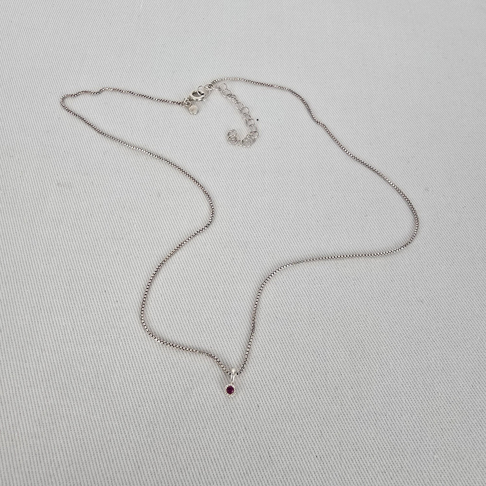 Tash Sterling Silver 925 Red Stone Pendant Necklace Dainty Box Chain