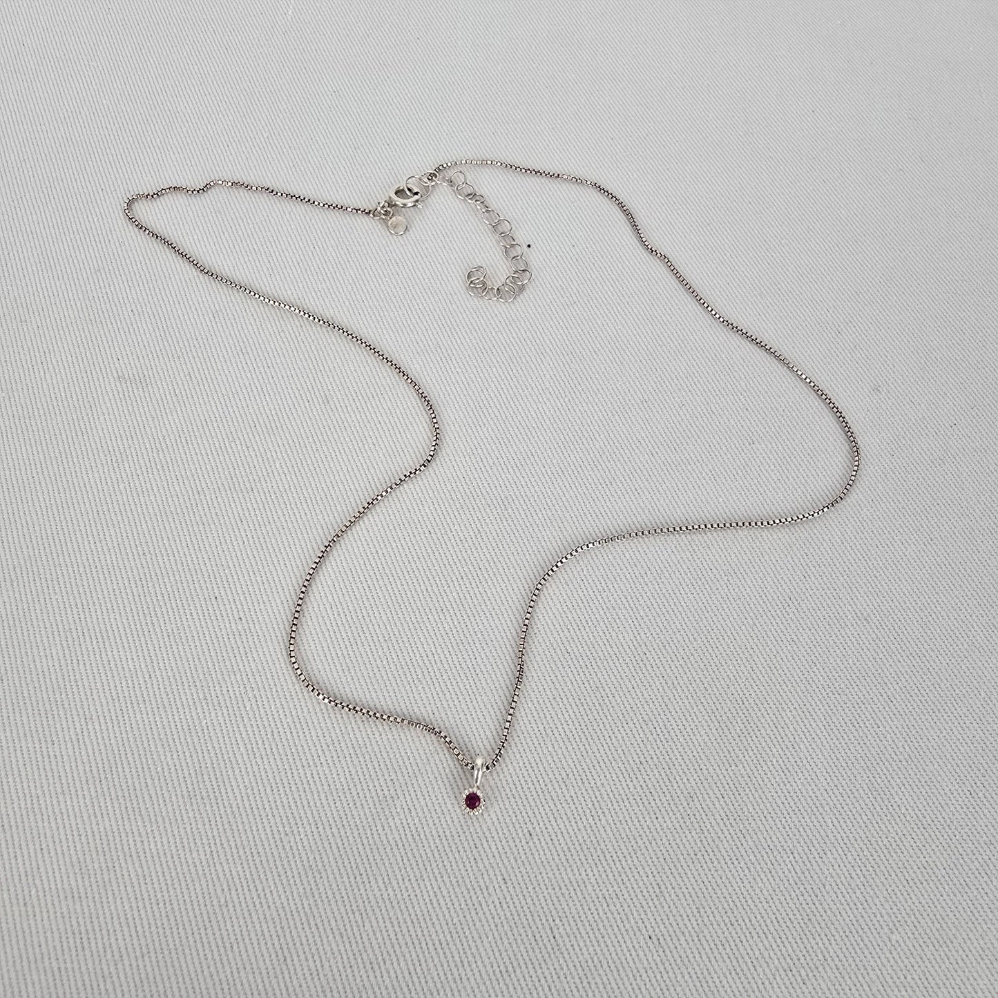 Tash Sterling Silver 925 Red Stone Pendant Necklace Dainty Box Chain