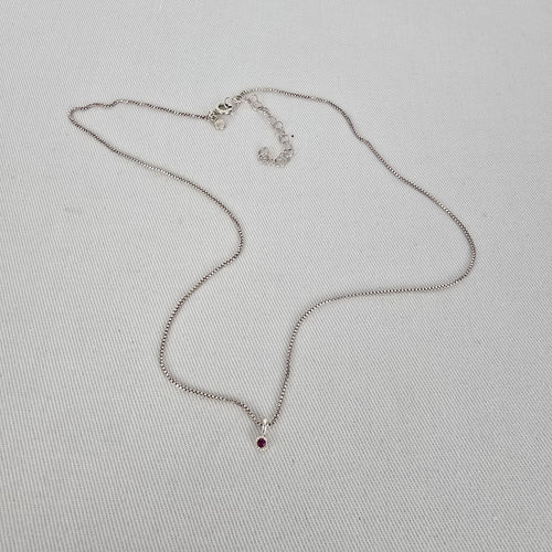 Tash Sterling Silver 925 Red Stone Pendant Necklace Dainty Box Chain
