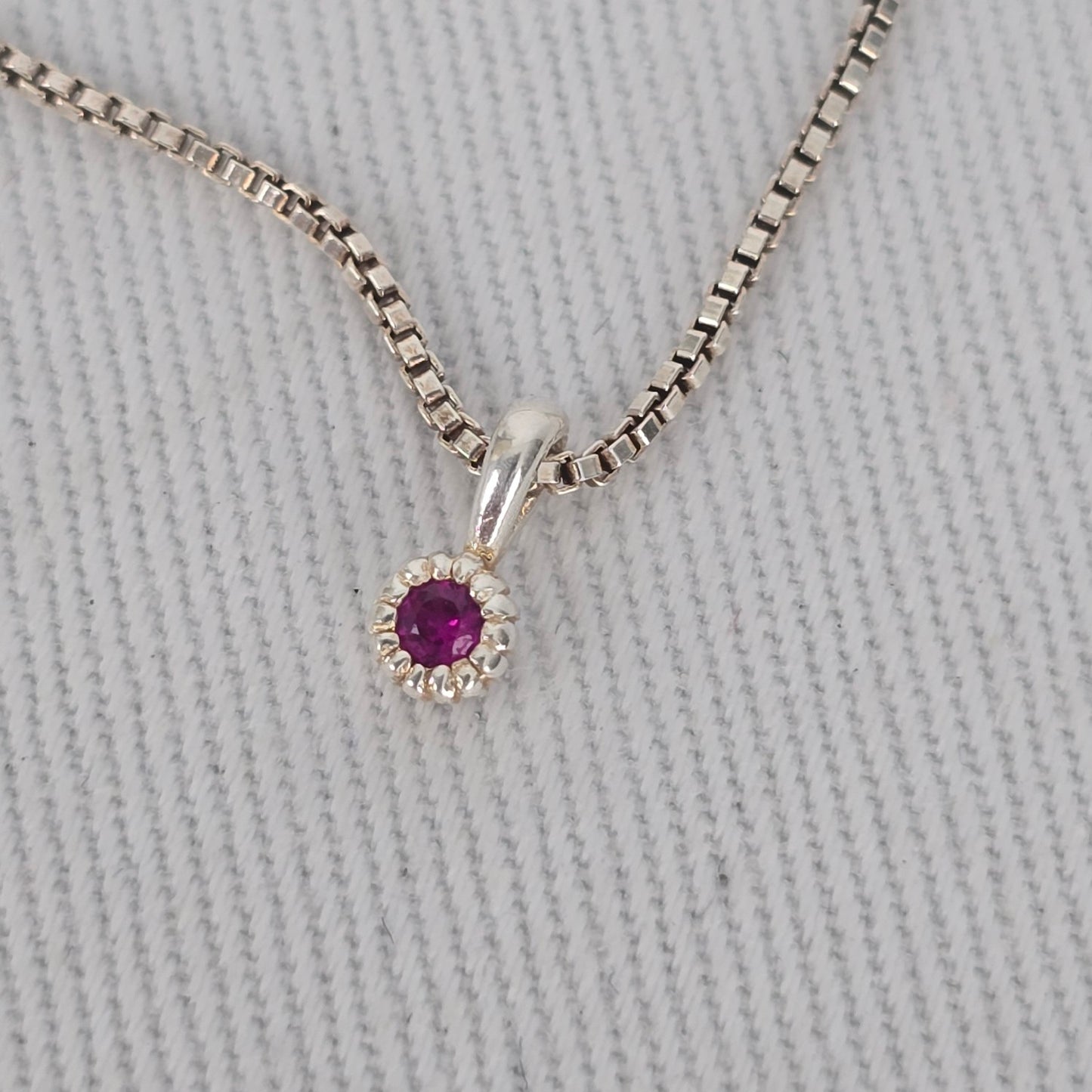Tash Sterling Silver 925 Red Stone Pendant Necklace Dainty Box Chain