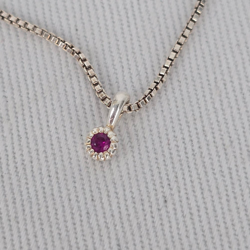Tash Sterling Silver 925 Red Stone Pendant Necklace Dainty Box Chain