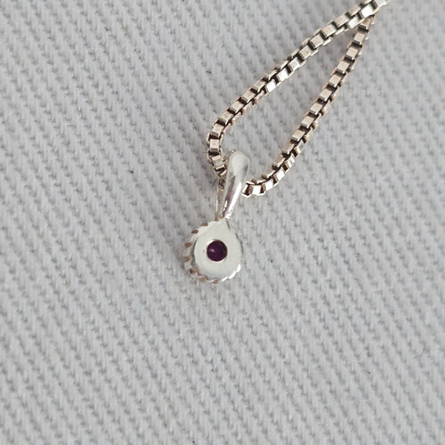 Tash Sterling Silver 925 Red Stone Pendant Necklace Dainty Box Chain