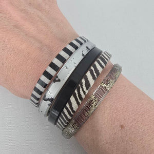Color by Amber Black White Patterned Stackable Bangle Bracelet Set