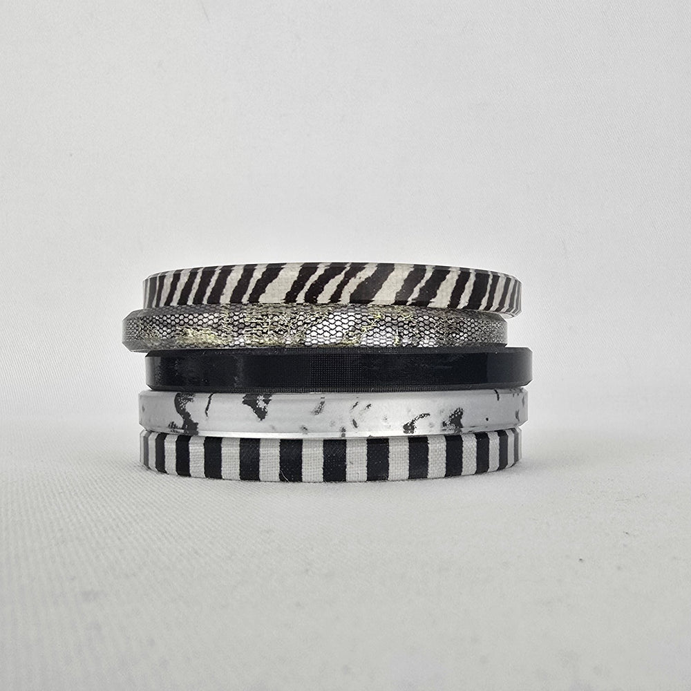 Color by Amber Black White Patterned Stackable Bangle Bracelet Set