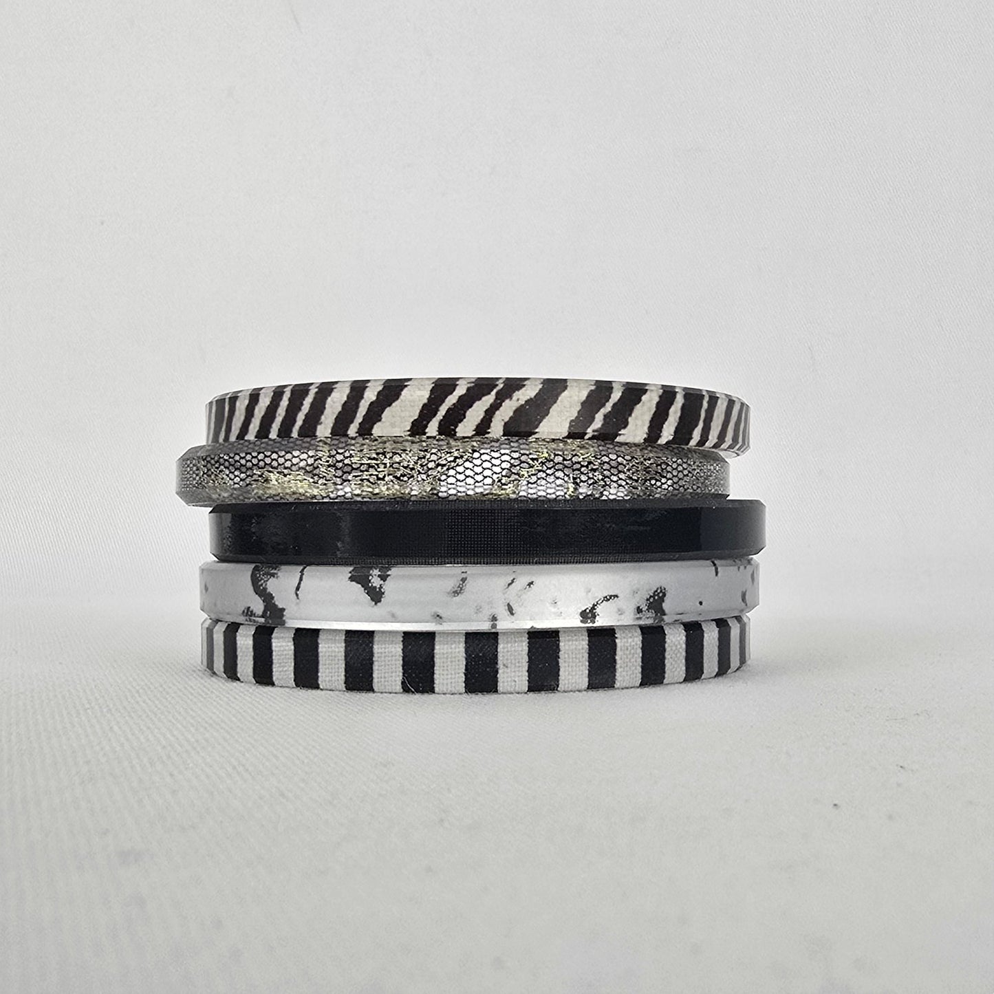 Color by Amber Black White Patterned Stackable Bangle Bracelet Set