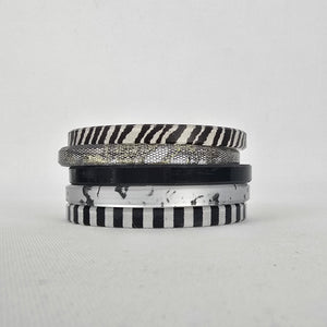 Color by Amber Black White Patterned Stackable Bangle Bracelet Set