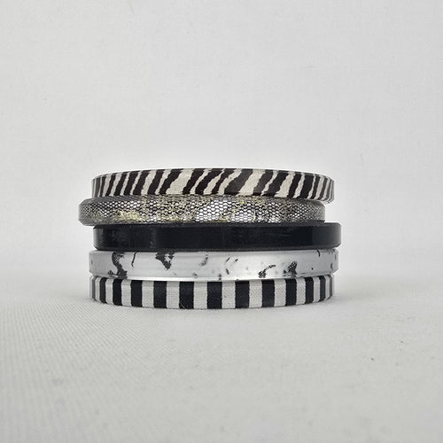 Color by Amber Black White Patterned Stackable Bangle Bracelet Set