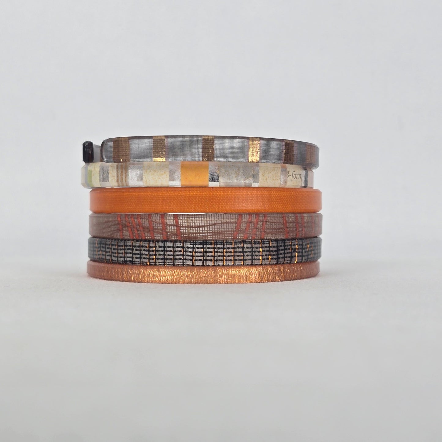 Color by Amber Warm Tone Stackable Bangle Bracelet Set Orange Brown Plaid