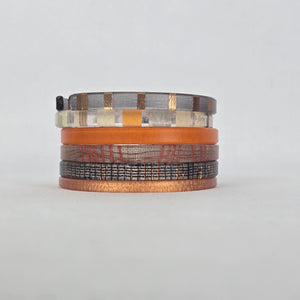 Color by Amber Warm Tone Stackable Bangle Bracelet Set Orange Brown Plaid