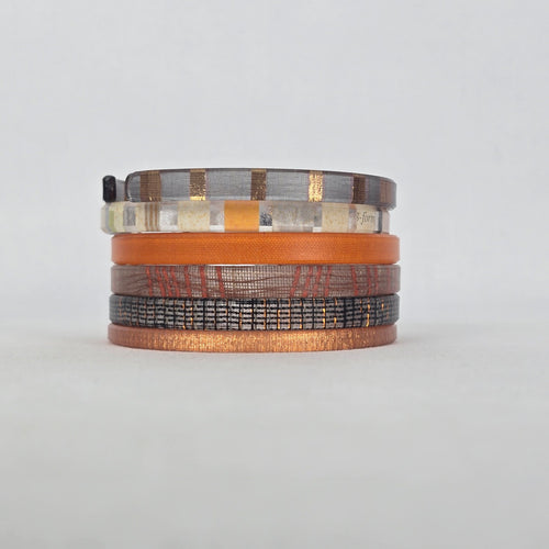 Color by Amber Warm Tone Stackable Bangle Bracelet Set Orange Brown Plaid
