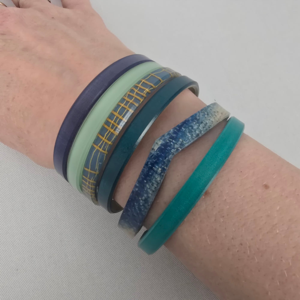 Color by Amber Blue Green Stackable Bangle Bracelet Set Teal Mint Navy
