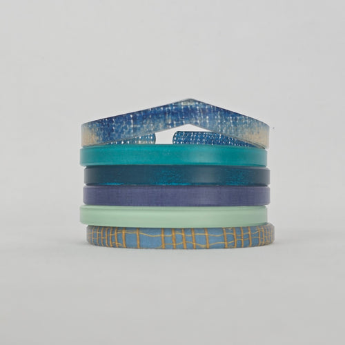 Color by Amber Blue Green Stackable Bangle Bracelet Set Teal Mint Navy