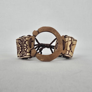 Boho Carved Bead Cord Bracelet Brown Cream Adjustable Statement Bracelet