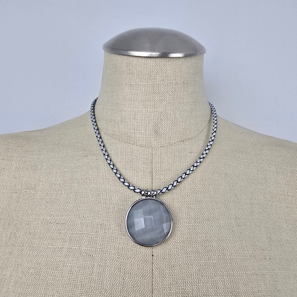 Tocara Stainless Steel Grey Faceted Pendant Necklace