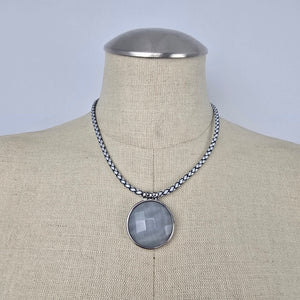 Tocara Stainless Steel Grey Faceted Pendant Necklace